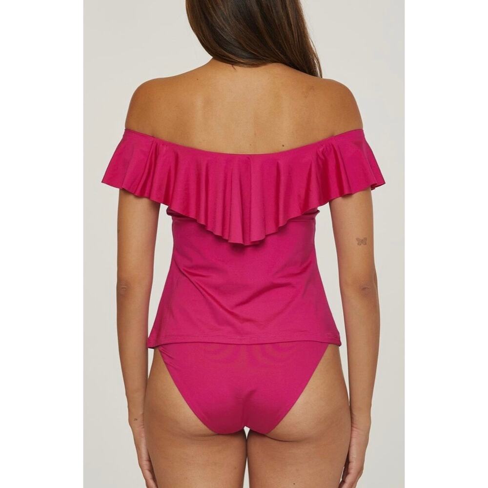 Trina Turk Black Off Shoulder Ruffle Tankini Swim Top 4 NWT - Picture 2 of 3